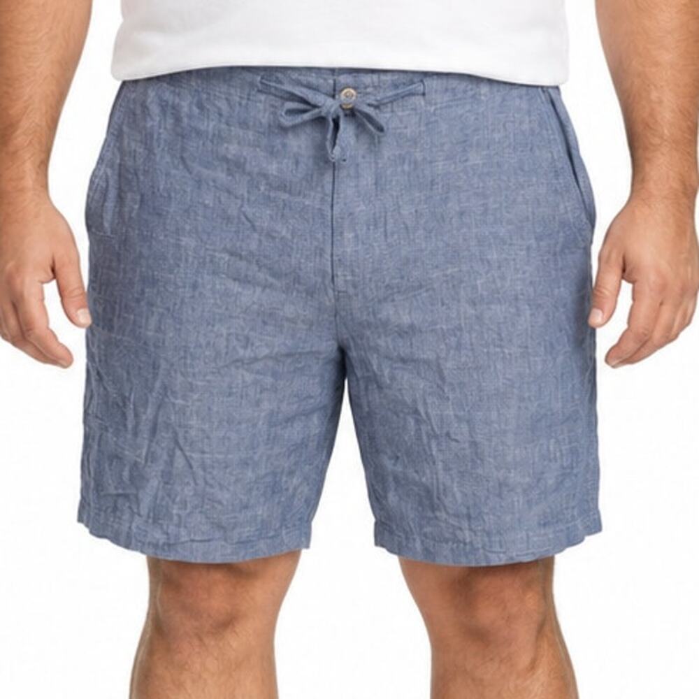 Patrick James Linen Blend Drawstring Shorts Chambray Blue Men's XL NWT Resort